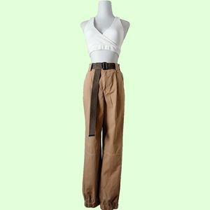 🦊 vintage khaki high-rise casual pants by stradivarius